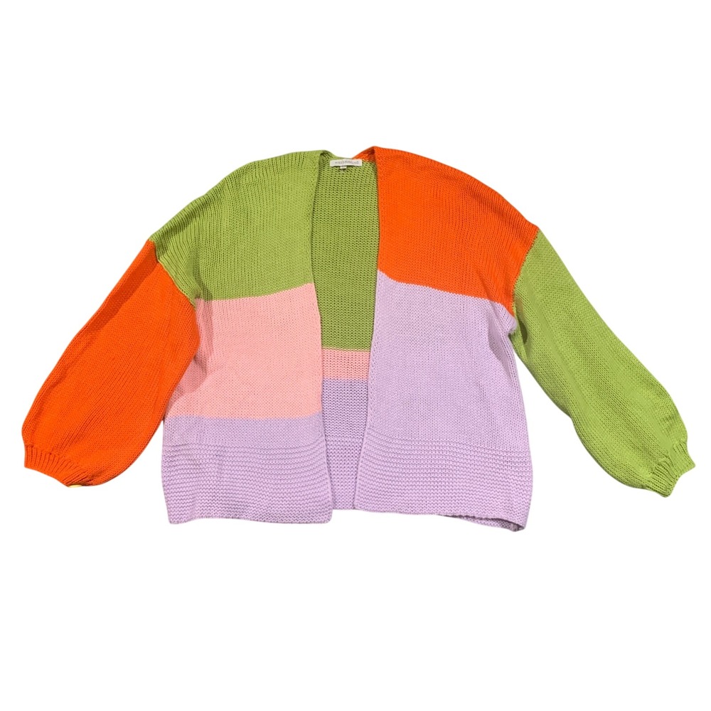 Miss Sparkling Cardigan Women Medium Colorblock Open Front Knit Pastel Sweater